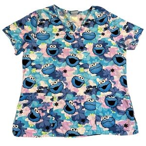 Sesame Street Cookie Monster Scrub Top Women’s Size Medium